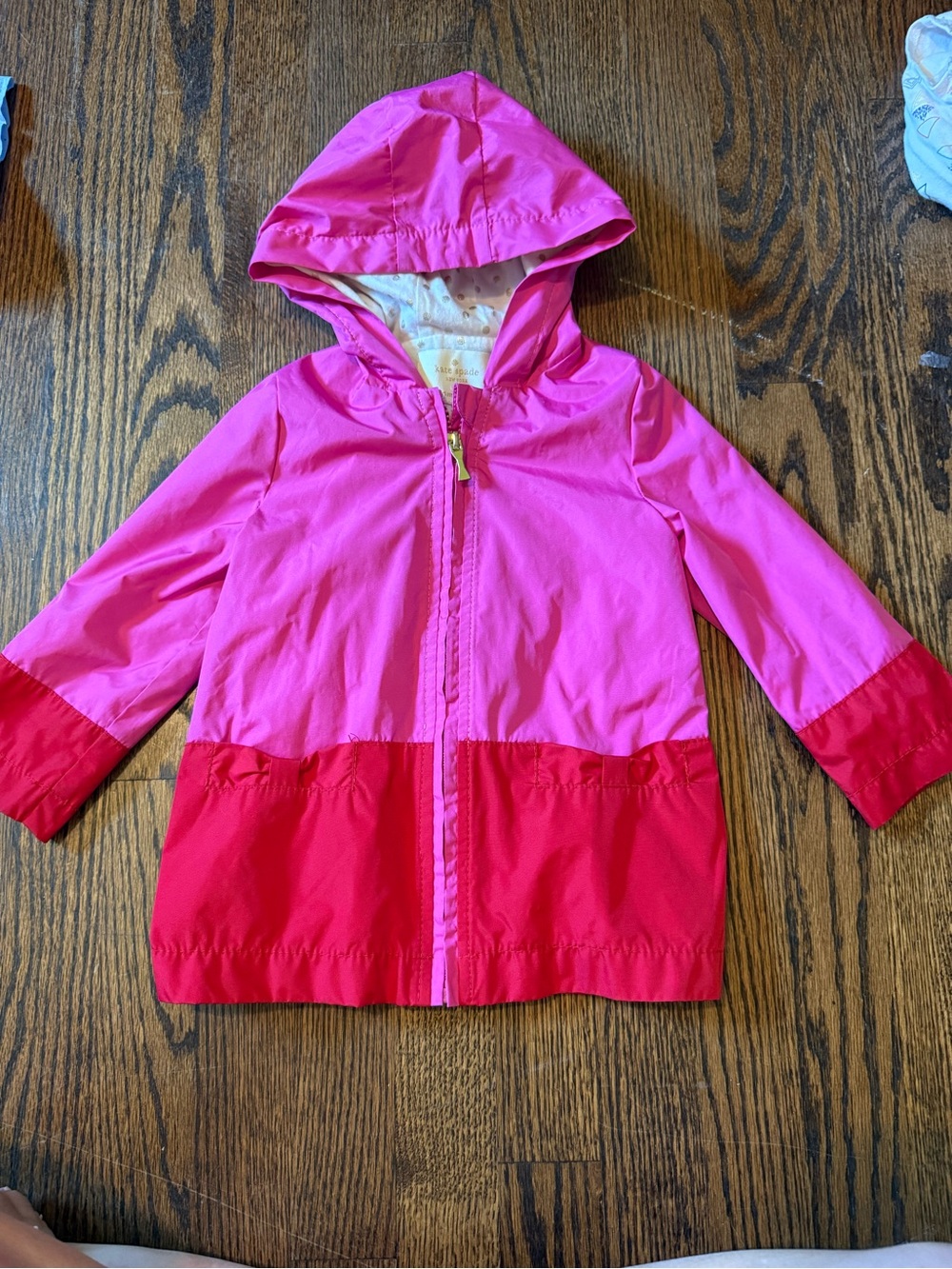kate spade Girls' Hooded Colorblock Raincoat in Pink & Red